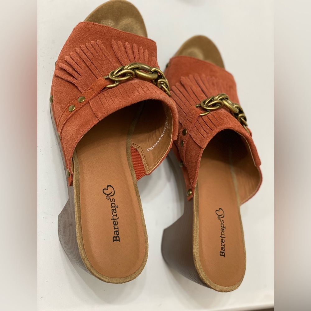 baretraps sandals Pink Fringe Brass Leather Slip On Sandals size 8.5M - Picture 3 of 7